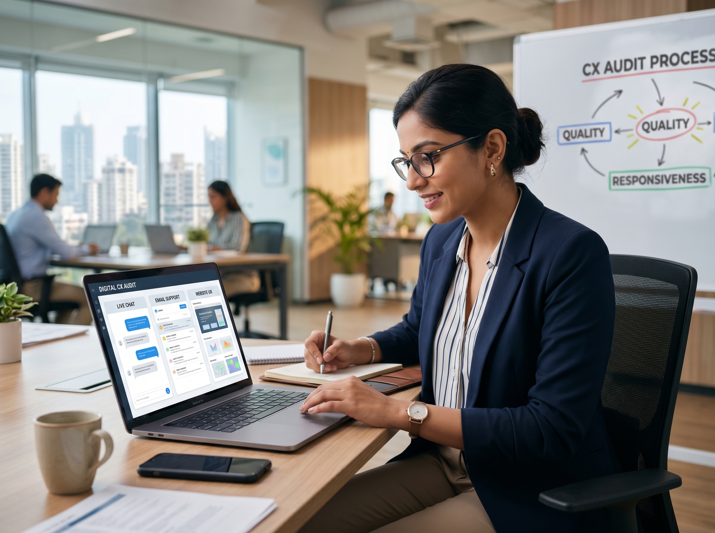 Analyst auditing digital customer experience across channels