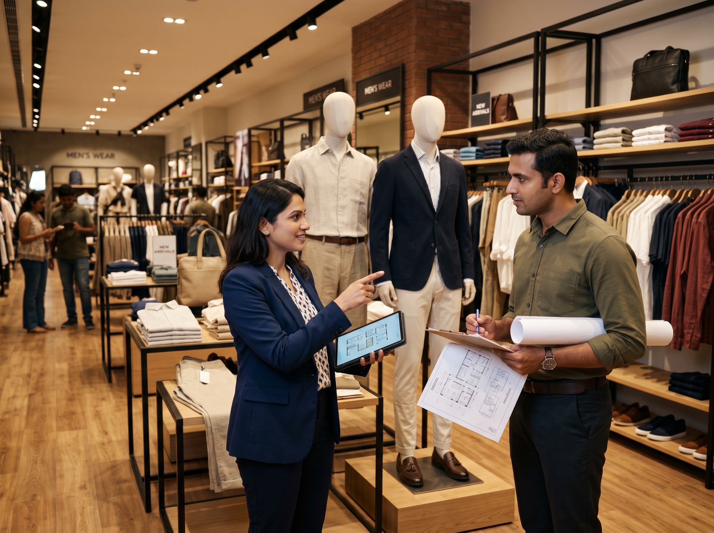 Retail visual merchandising manager reviewing outsourced store execution