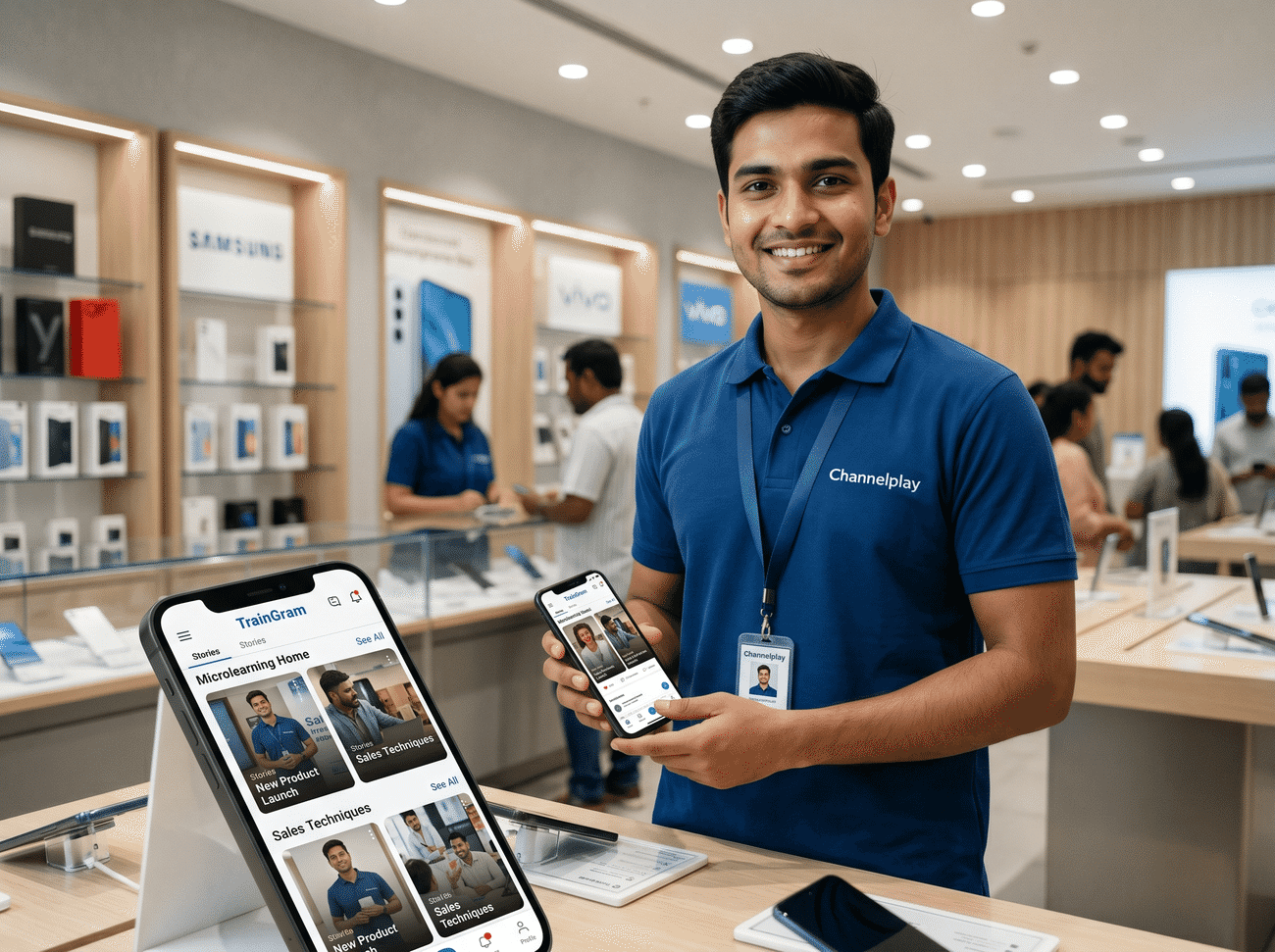 TrainGram reel-based microlearning on a field team member's phone